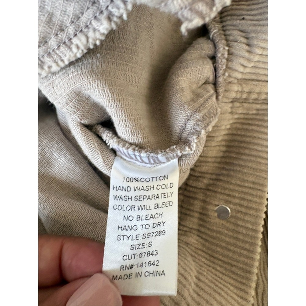 She + Sky Tan Corduroy Cropped Jacket Pleated Puff Sleeve Beige Womens Small - Picture 9 of 9